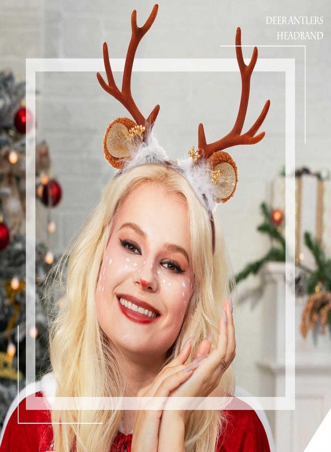 Olbye Deer Antlers Headband Women's Costume Accessories Reindeer Headpiece Fawn Horn Halloween Cosplay Ears Holiday Party Accessories (Deer Ears D) - Image 2