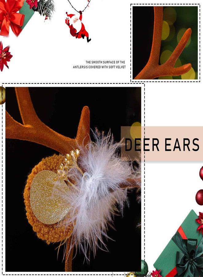 Olbye Deer Antlers Headband Women's Costume Accessories Reindeer Headpiece Fawn Horn Halloween Cosplay Ears Holiday Party Accessories (Deer Ears D) - Image 3