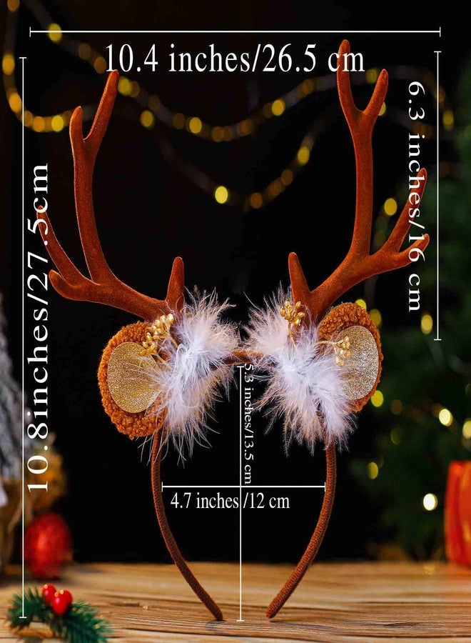 Olbye Deer Antlers Headband Women's Costume Accessories Reindeer Headpiece Fawn Horn Halloween Cosplay Ears Holiday Party Accessories (Deer Ears D) - Image 5