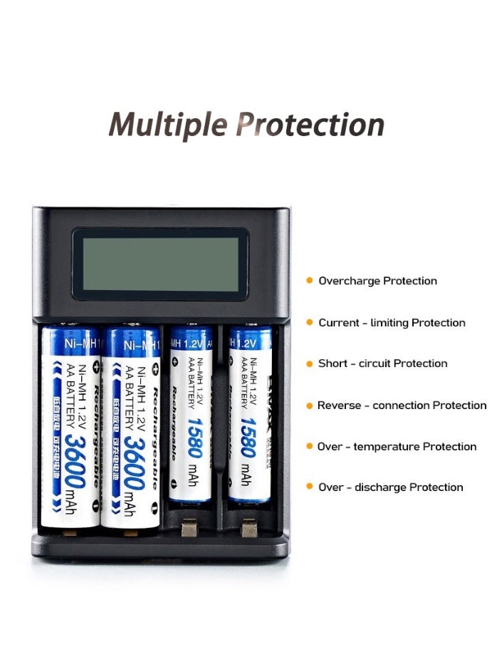 Smart 4 Slot USB Battery Charger with LCD Display - Fast Charging for AA AAA Ni-MH Ni-CD Rechargeable Batteries, Fast Heat Dissipation & Temperature Resistance - Image 4