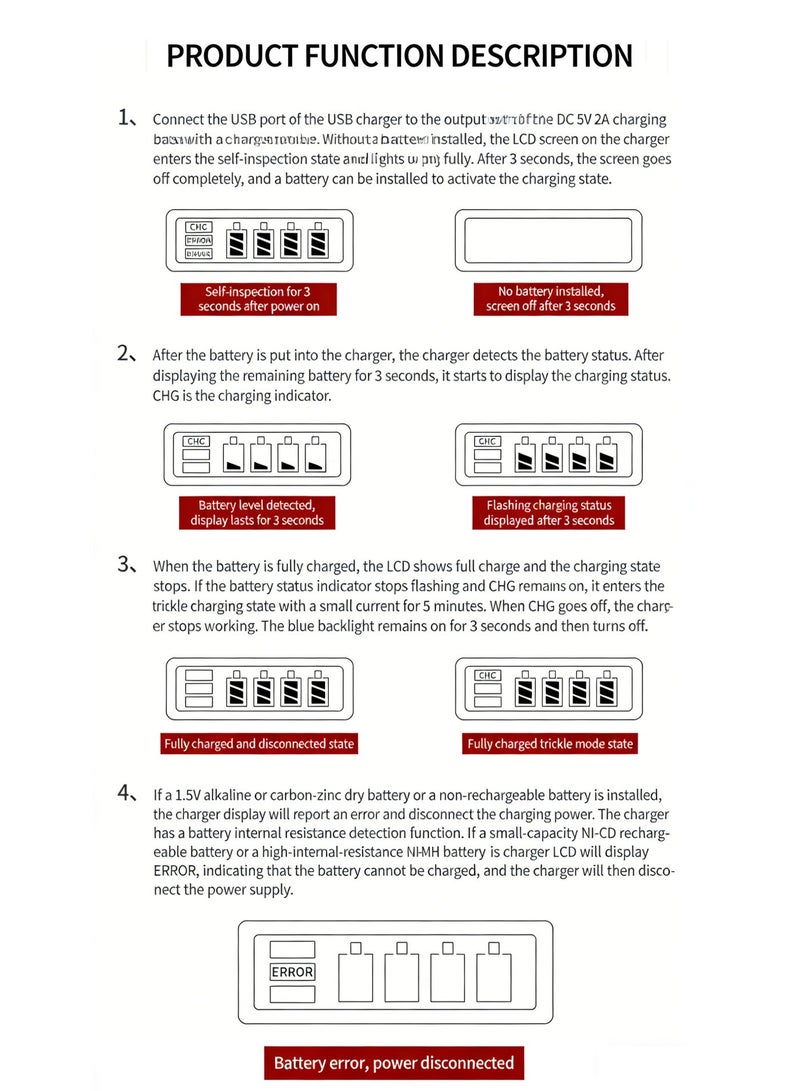 Smart 4 Slot USB Battery Charger with LCD Display - Fast Charging for AA AAA Ni-MH Ni-CD Rechargeable Batteries, Fast Heat Dissipation & Temperature Resistance - Image 5