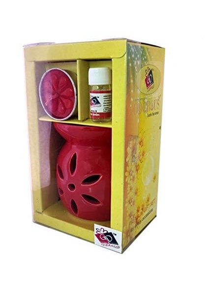 The Decor Affair Aromatica Lavender Serenade Set Red Ceramic Tea Light Holder Alluring Aroma Diffuser Captivating Oil Burner and Elegant Wax Warmer  - Image 3