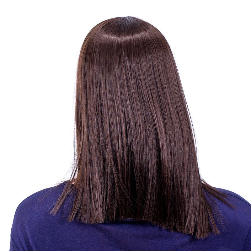 SWACC 14-Inch Short Straight Middle Part Hair Wig Medium Length Synthetic Heat Resistant Wigs for Women with Wig Cap (Dark Brown-4#) - Image 3