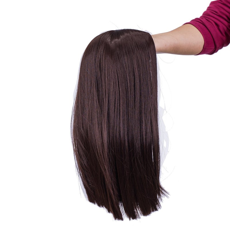 SWACC 14-Inch Short Straight Middle Part Hair Wig Medium Length Synthetic Heat Resistant Wigs for Women with Wig Cap (Dark Brown-4#) - Image 5