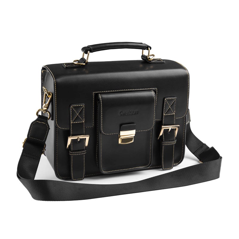 Cwatcun Leather Camera Bag Compact Shoulder Bag for Women Vintage Sling Case Crossbody Travel Photography Backpack for Canon Nikon Sony Fuji DSLRSLRMirrorless Cameras Lens Accessories