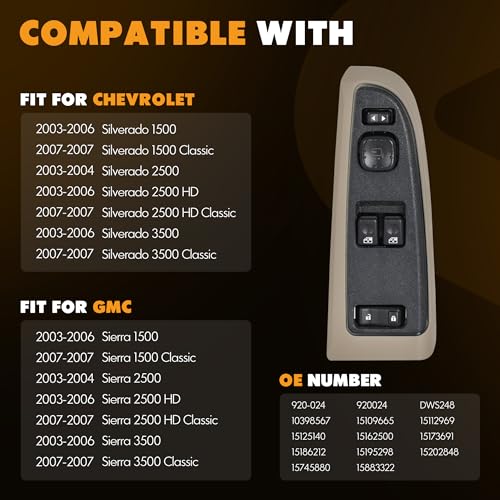 ASOPARTS 15883322 Front Driver Side Power Window Switch and Tan Bezel Assembly with Folding Mirror Switch Fit for 2003-2007 Chevy Silverado, 2003-2007 GMC Sierra 920-024 Replaces DWS-248 - Image 4