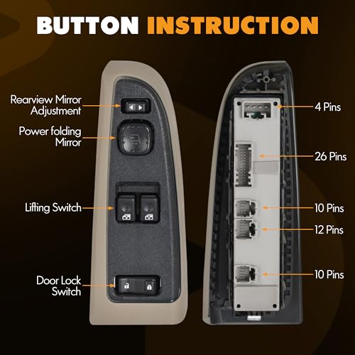 ASOPARTS 15883322 Front Driver Side Power Window Switch and Tan Bezel Assembly with Folding Mirror Switch Fit for 2003-2007 Chevy Silverado, 2003-2007 GMC Sierra 920-024 Replaces DWS-248 - Image 5