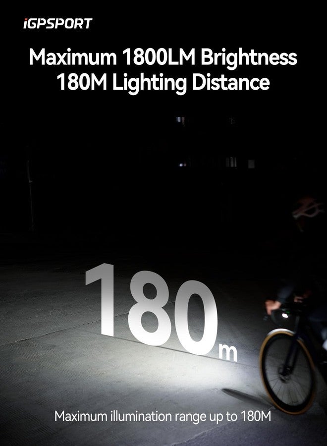 Igpsport مصباح دراجة ذكي iGPSPORT، 500/800/1200 لومن، مصباح أمامي ساطع للدراجات لركوب الليل، قابل لإعادة الشحن ومقاوم للماء (1800 لومن) - Image 3