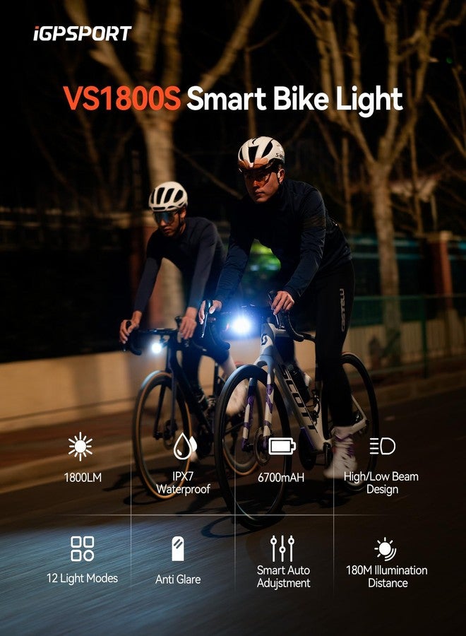 Igpsport مصباح دراجة ذكي iGPSPORT، 500/800/1200 لومن، مصباح أمامي ساطع للدراجات لركوب الليل، قابل لإعادة الشحن ومقاوم للماء (1800 لومن) - Image 2