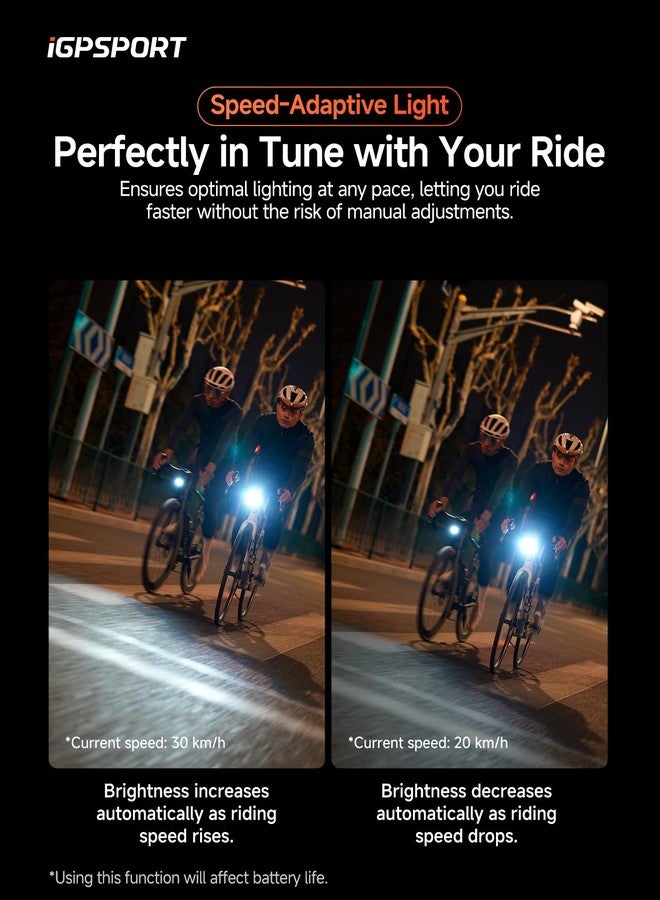 Igpsport مصباح دراجة ذكي iGPSPORT، 500/800/1200 لومن، مصباح أمامي ساطع للدراجات لركوب الليل، قابل لإعادة الشحن ومقاوم للماء (1800 لومن) - Image 5
