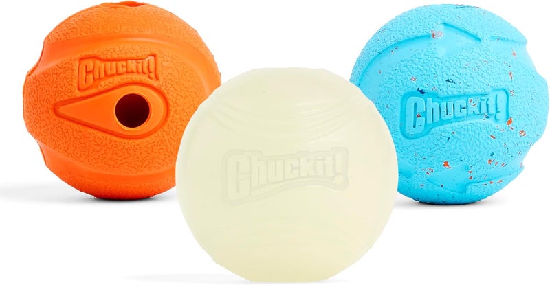 Chuckit! Fetch Ball Medley, Medium, Dog Ball, 3 Pack, Whistler, Max Glow, and Rebounce Balls Included - Image 1