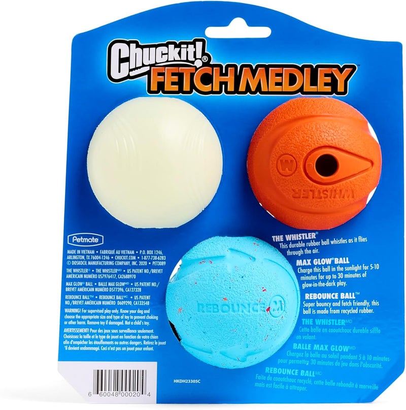 Chuckit! Fetch Ball Medley, Medium, Dog Ball, 3 Pack, Whistler, Max Glow, and Rebounce Balls Included - Image 4