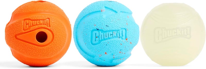 Chuckit! Fetch Ball Medley, Medium, Dog Ball, 3 Pack, Whistler, Max Glow, and Rebounce Balls Included - Image 2