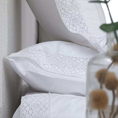 RANZNAZ 100% Cotton Lace Pillow Cases Queen Size Set of 2 - White Good Feeling Pillowcases 2 Pack with Envelope Closure, Elegant Lace,Softer and Breathable Pillow Case(20x30”) - Image 5