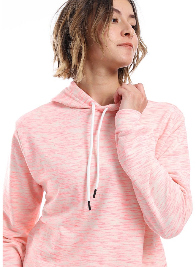 Andora Self Pattern Side Adjustable Hoodie _ Neon Pink & Beige - Image 5