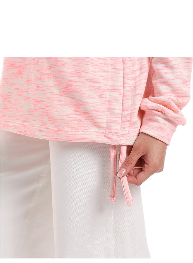 Andora Self Pattern Side Adjustable Hoodie _ Neon Pink & Beige - Image 4