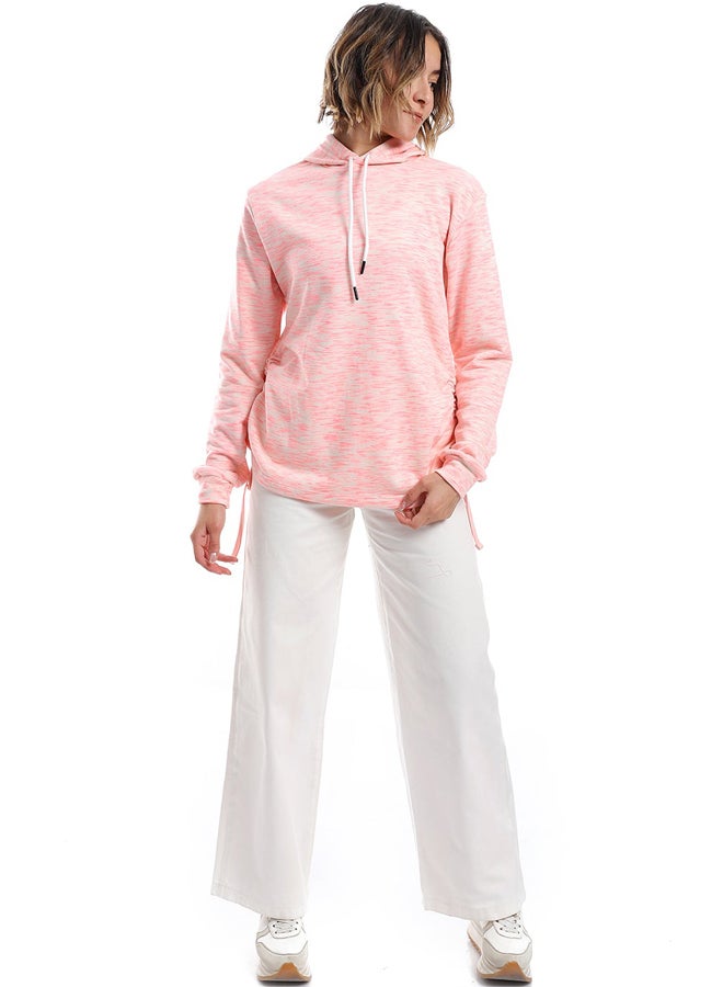 Andora Self Pattern Side Adjustable Hoodie _ Neon Pink & Beige - Image 2
