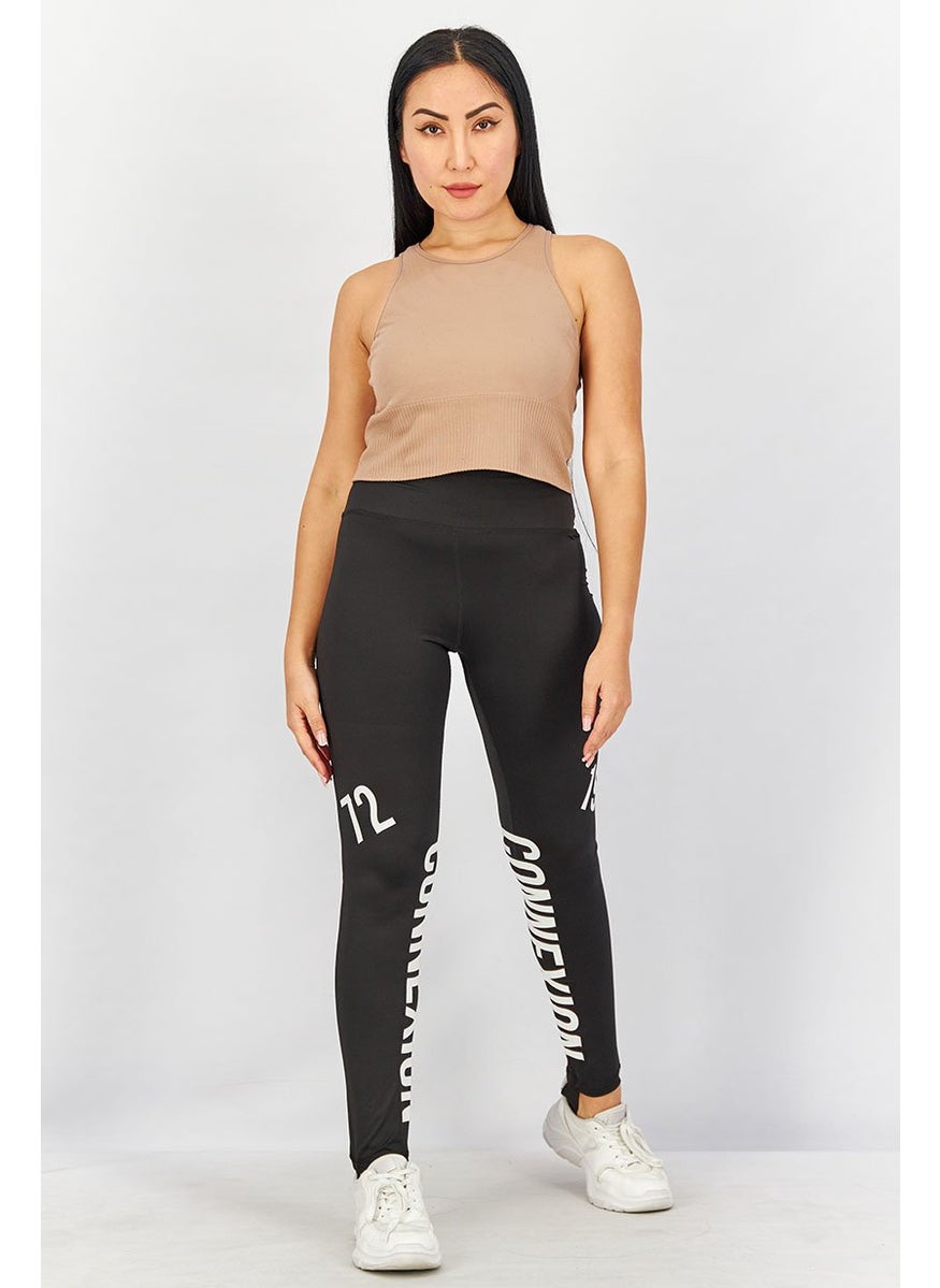 French Connection - Women Skinny Fit Graphic Print Leggings, Black - Image 1