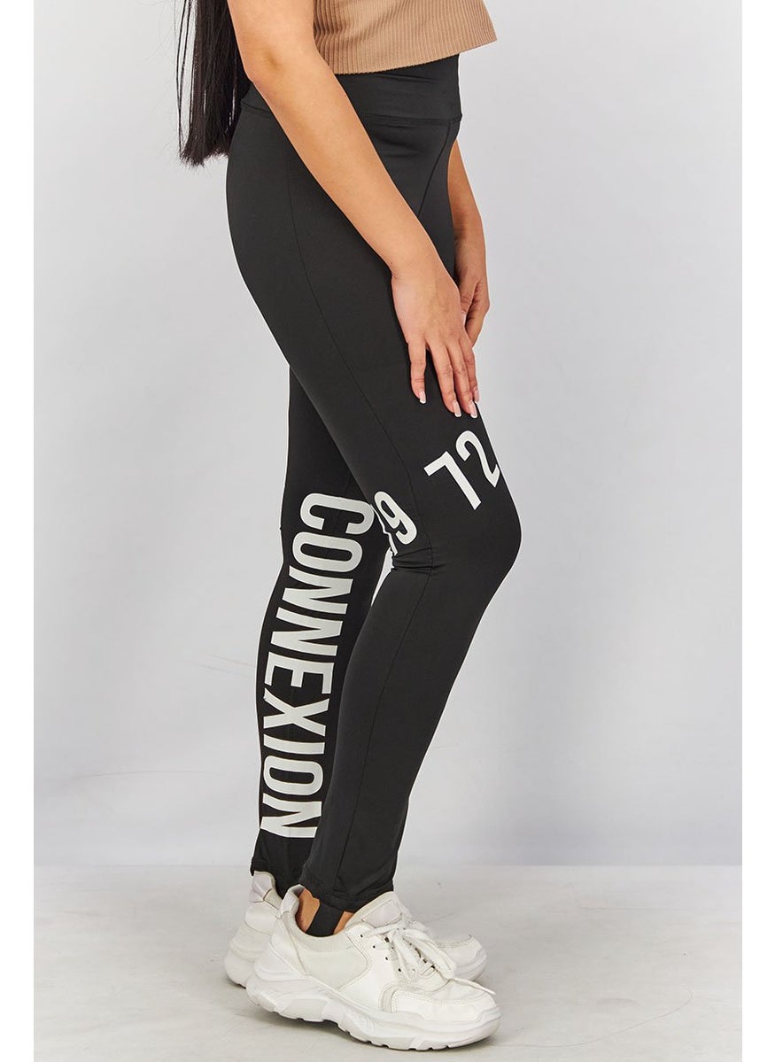 French Connection - Women Skinny Fit Graphic Print Leggings, Black - Image 1