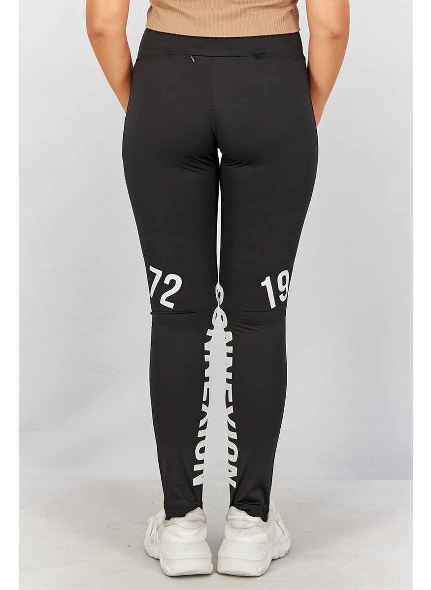 French Connection - Women Skinny Fit Graphic Print Leggings, Black - Image 1