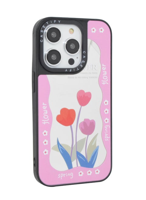 iPhone 13 Pro Max Cover Floral Design Hard Phone Case Tempered Glass Back Cover
