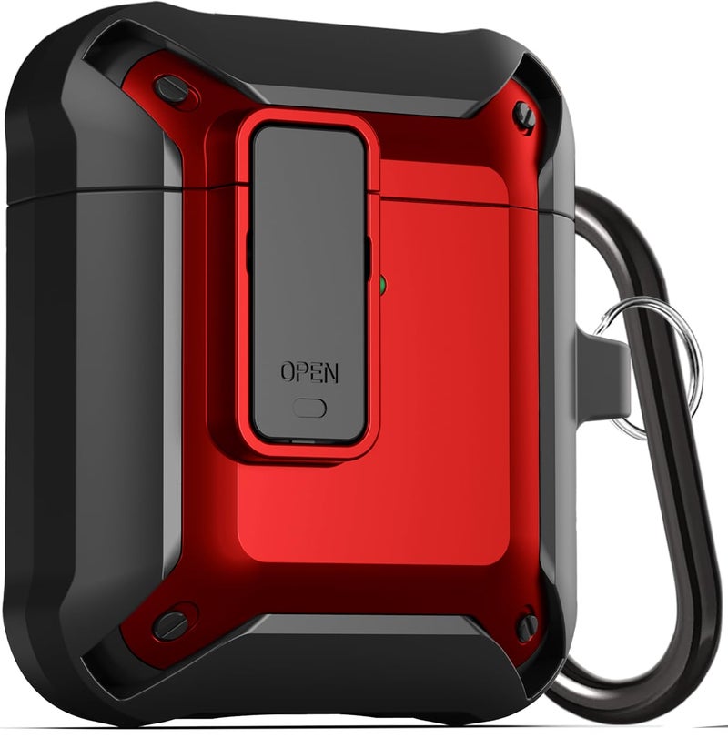 Wonjury Upgraded Armor Secure Lock Airpod Case for Men Lock with Cleaner kit, Earpods Case Shockproof Protective Case for Apple AirPod 2&1 Wireless Cases Women (Black/Red) - Image 1