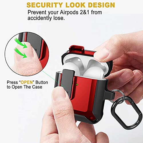 Wonjury Upgraded Armor Secure Lock Airpod Case for Men Lock with Cleaner kit, Earpods Case Shockproof Protective Case for Apple AirPod 2&1 Wireless Cases Women (Black/Red) - Image 2