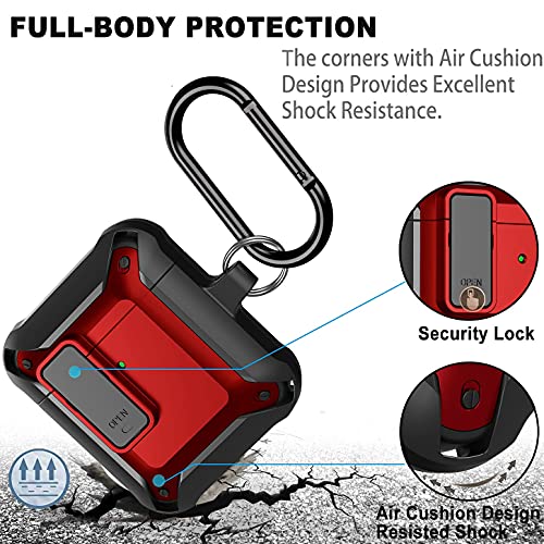 Wonjury Upgraded Armor Secure Lock Airpod Case for Men Lock with Cleaner kit, Earpods Case Shockproof Protective Case for Apple AirPod 2&1 Wireless Cases Women (Black/Red) - Image 3