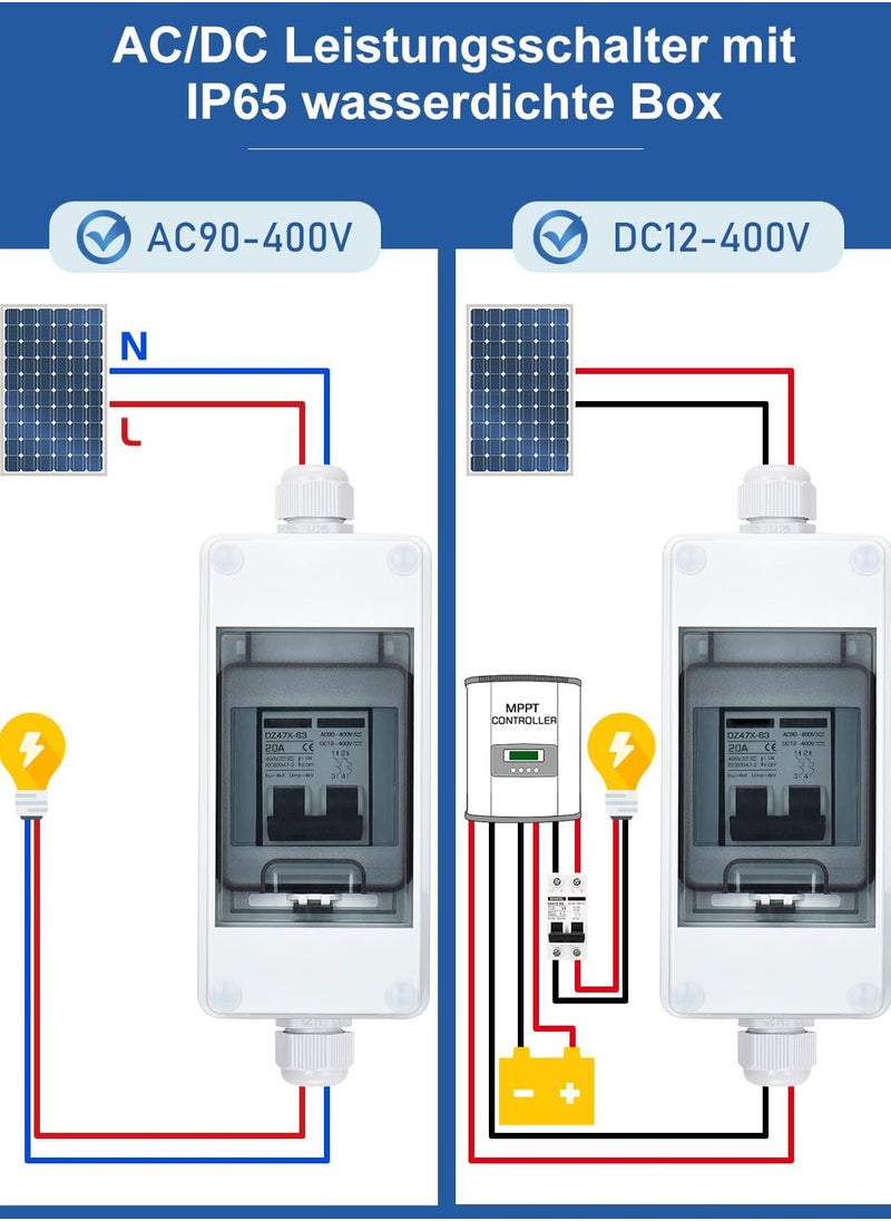 Generic - قاطع دائرة شمسية 20A DC مع صندوق سكة DIN، مفتاح فصل 400V لإدارة الطاقة الشمسية بأمان - Image 1