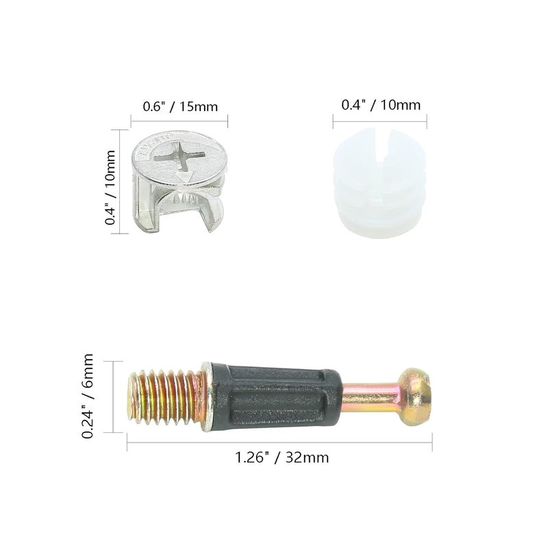 Jersvimc 10 Set 32mm Cam Screw Dowel for Furniture Connecting, 3 in 1 Cam Lock Nut Set 15mm Connector Bolt Fitting Cabinet Pre-Inserted Nut for Drawer Dresser - Image 4