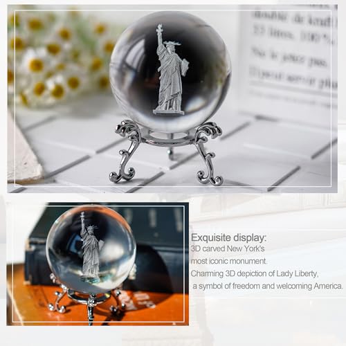 ZEERSHEE 4th of July Decoration 2.3in 3D Laser Statue of Liberty Crystal Ball Paperweight with Stand New York Souvenirs Gifts for Women Men Friends - Image 4