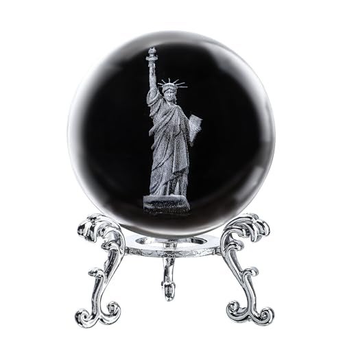 ZEERSHEE 4th of July Decoration 2.3in 3D Laser Statue of Liberty Crystal Ball Paperweight with Stand New York Souvenirs Gifts for Women Men Friends - Image 2