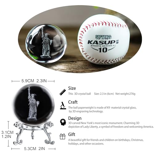 ZEERSHEE 4th of July Decoration 2.3in 3D Laser Statue of Liberty Crystal Ball Paperweight with Stand New York Souvenirs Gifts for Women Men Friends - Image 3