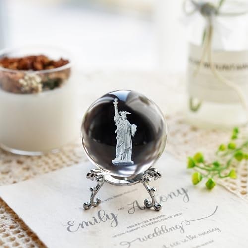 ZEERSHEE 4th of July Decoration 2.3in 3D Laser Statue of Liberty Crystal Ball Paperweight with Stand New York Souvenirs Gifts for Women Men Friends - Image 1