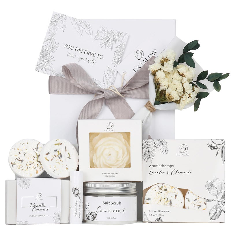 EXTALOW Spa Gifts for Women Bath and Body Gift Basket Mothers Day Gifts Coconut Lavender Home Spa Set Self Care Gift for Mom Sister Her Wife Birthday Gifts Spa Kit Care Package Thank You Gift - Image 1