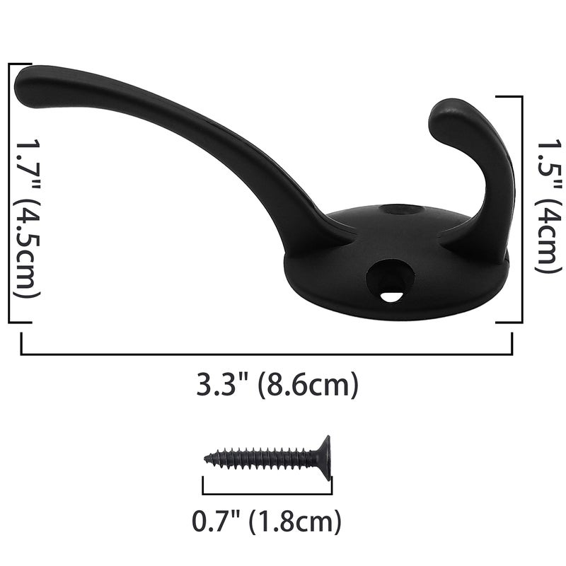 IBosins 12 Pack Black Coat Hooks Wall Mounted with 24 Screws Retro Double Hooks Utility Black Hooks for Coat, Scarf, Bag, Towel, Key, Cap, Cup, Hat - Image 3