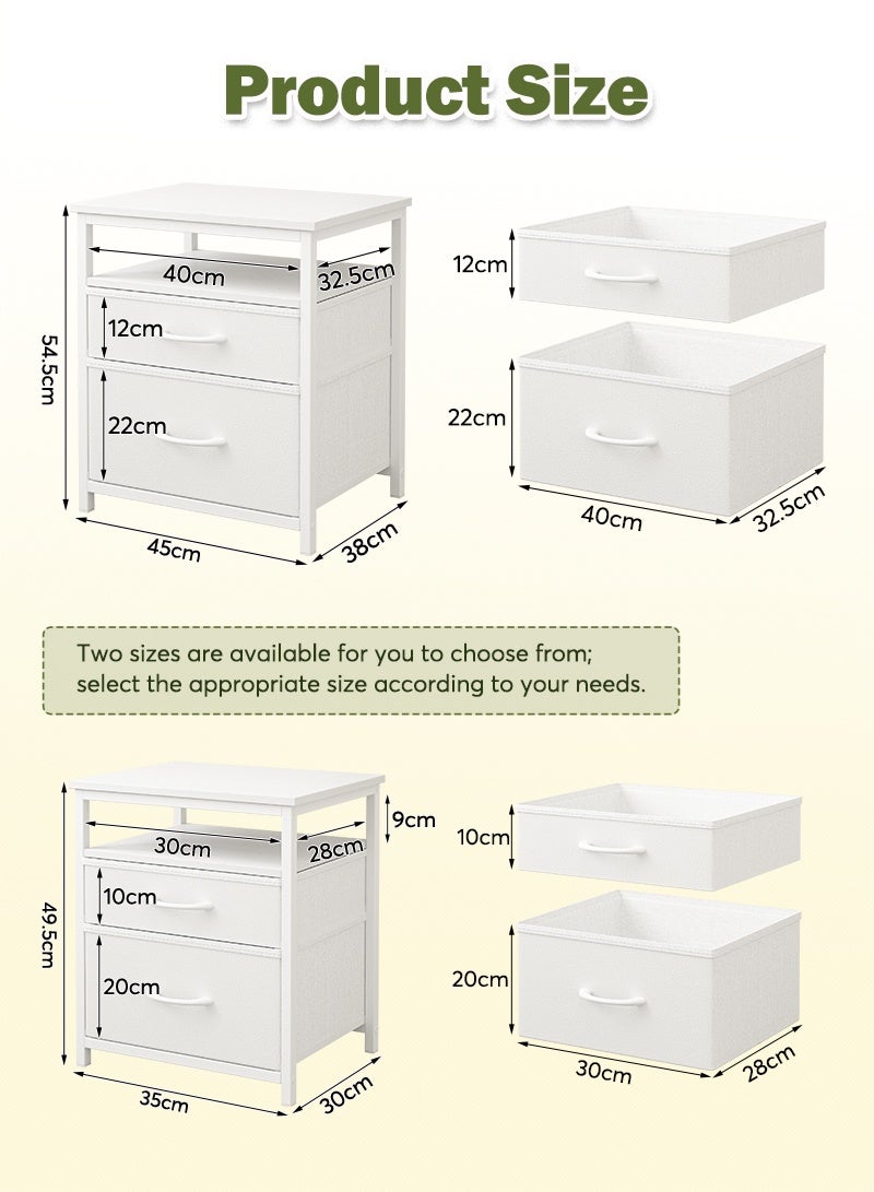 فامابي طاولة جانبية للسرير، منضدة ليلية بدرج قماشي، طاولة جانبية مع رف مفتوح، منضدة بجانب السرير بلون أبيض دافئ. - Image 2