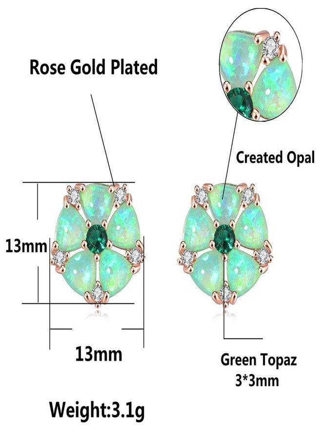 CiNily Womens Flower Earrings Green Opal Stud Earrings for Women 14K Rose Gold Plated Ladies - Image 5