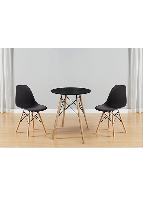 Mahmayi TJ HYT08 60DIA Black Round Table with Quad Leg base and Ultimate Eames Style DSW Dining Chair Set of 2 - Combo
