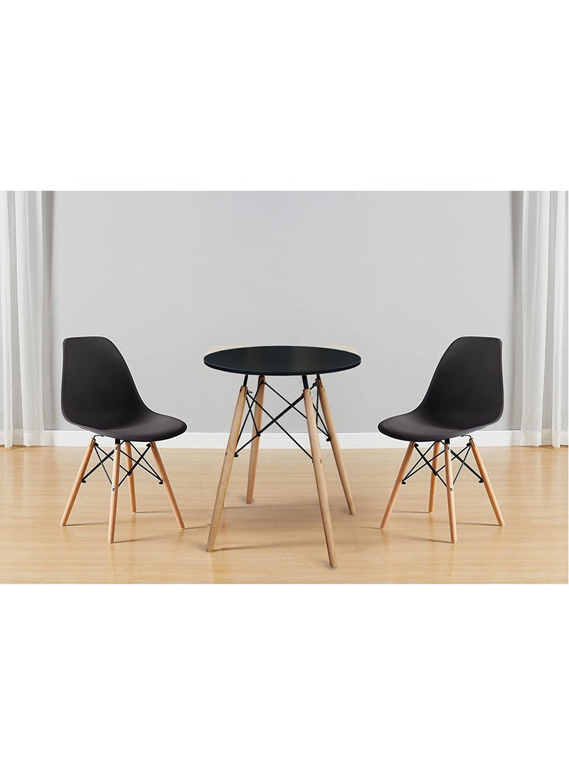 Mahmayi Mahmayi TJ HYT08 60DIA Black Round Table with Quad Leg base and Ultimate Eames Style DSW Dining Chair Set of 2 - Combo  - Image 1