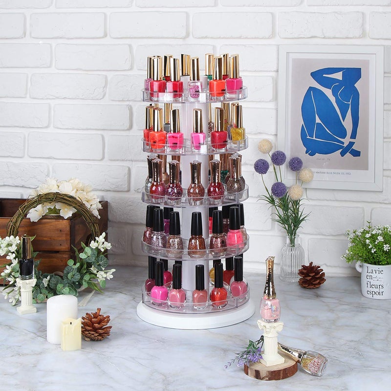 J JACKCUBE DESIGN Acrylic Rotating Nail Polish Display Stand Spinning Rack Holds 115 - 195 Bottles, 5 Tier Storage Holder Organizer for Nail Polish, Makeup, Essential Oil and more- MK548A - Image 2