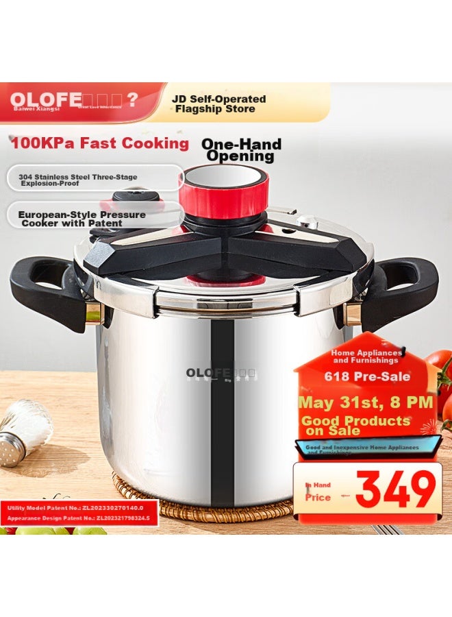 Olofe Pressure Cooker, Gas And Induction Compatible, 304 Stainless Steel, 8l, Baoshikang European-style -proof, Deep, One-handed Opening And Closing High Pressure Cooker - Image 1