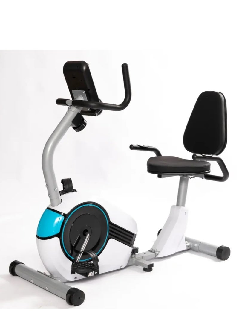 Fitness Horizontal Magnetic Control Recumbent Exercise Bike 8-Levels Resistance 100KG, White  - Image 1