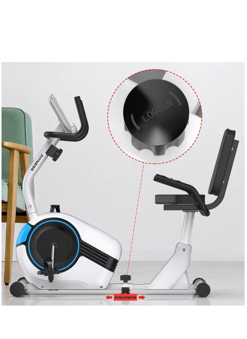 Fitness Horizontal Magnetic Control Recumbent Exercise Bike 8-Levels Resistance 100KG, White  - Image 4