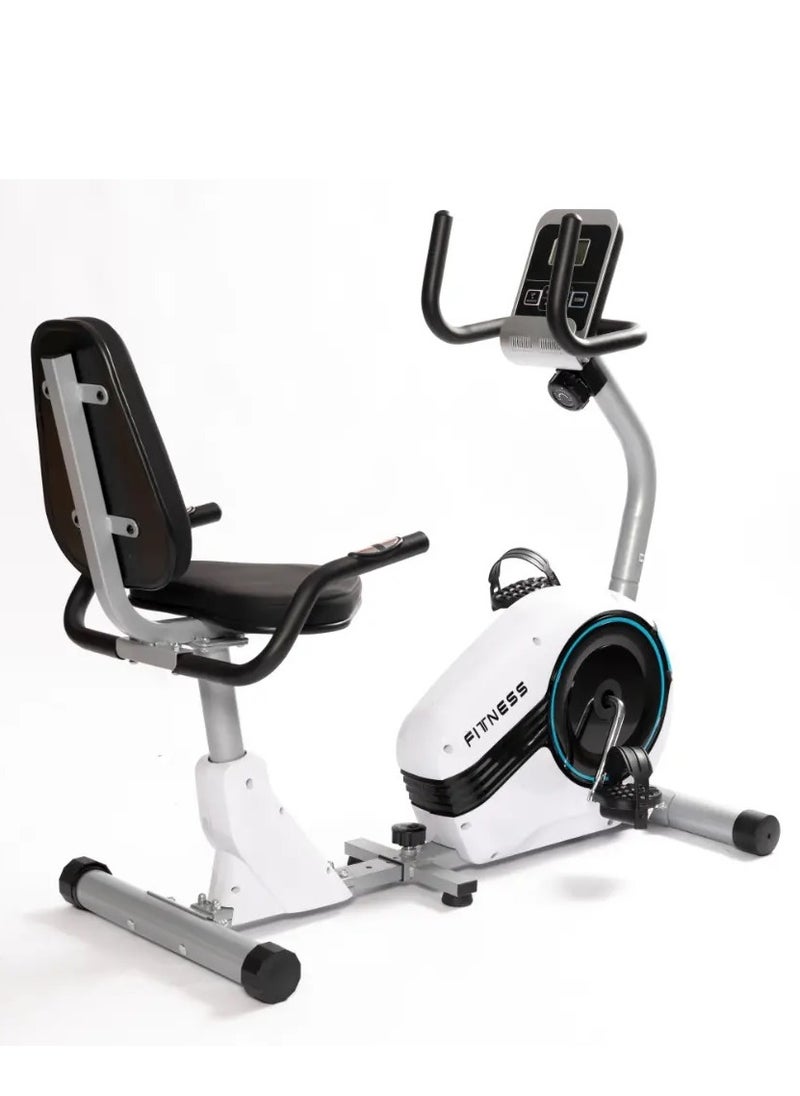 Fitness Horizontal Magnetic Control Recumbent Exercise Bike 8-Levels Resistance 100KG, White  - Image 2
