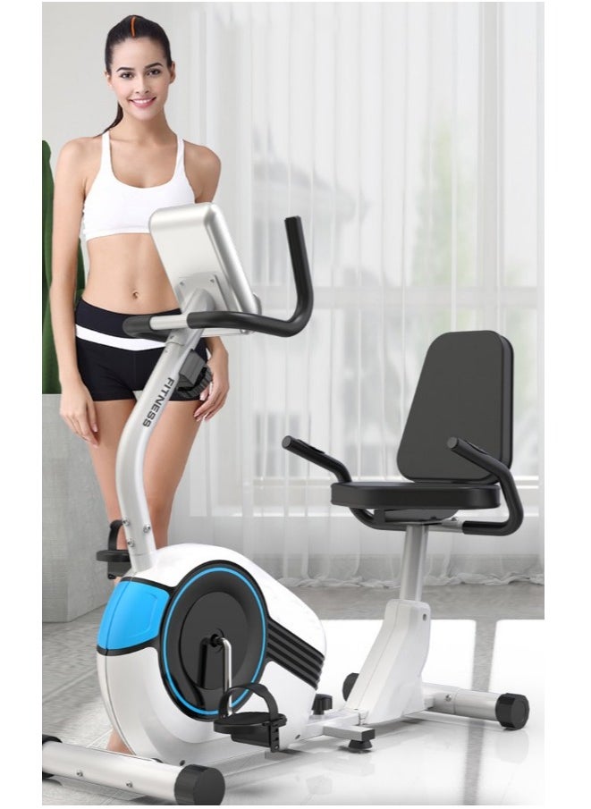Fitness Horizontal Magnetic Control Recumbent Exercise Bike 8-Levels Resistance 100KG, White  - Image 3