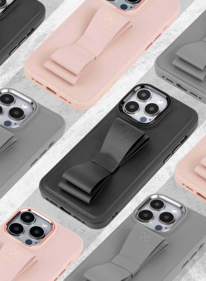 Maxwell Electronics Maxwell Ribbon Grip Flexible Case Compatible with for iPhone 15 Pro - Drop-Proof, Full Protection with Metallic Camera Lens Protection, Built-In Viewing Stand (GRAY) - Image 3