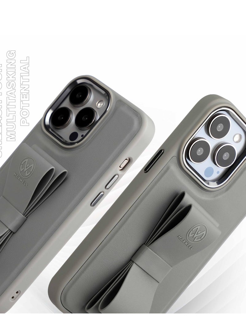 Maxwell Electronics Maxwell Ribbon Grip Flexible Case Compatible with for iPhone 15 Pro - Drop-Proof, Full Protection with Metallic Camera Lens Protection, Built-In Viewing Stand (GRAY) - Image 2