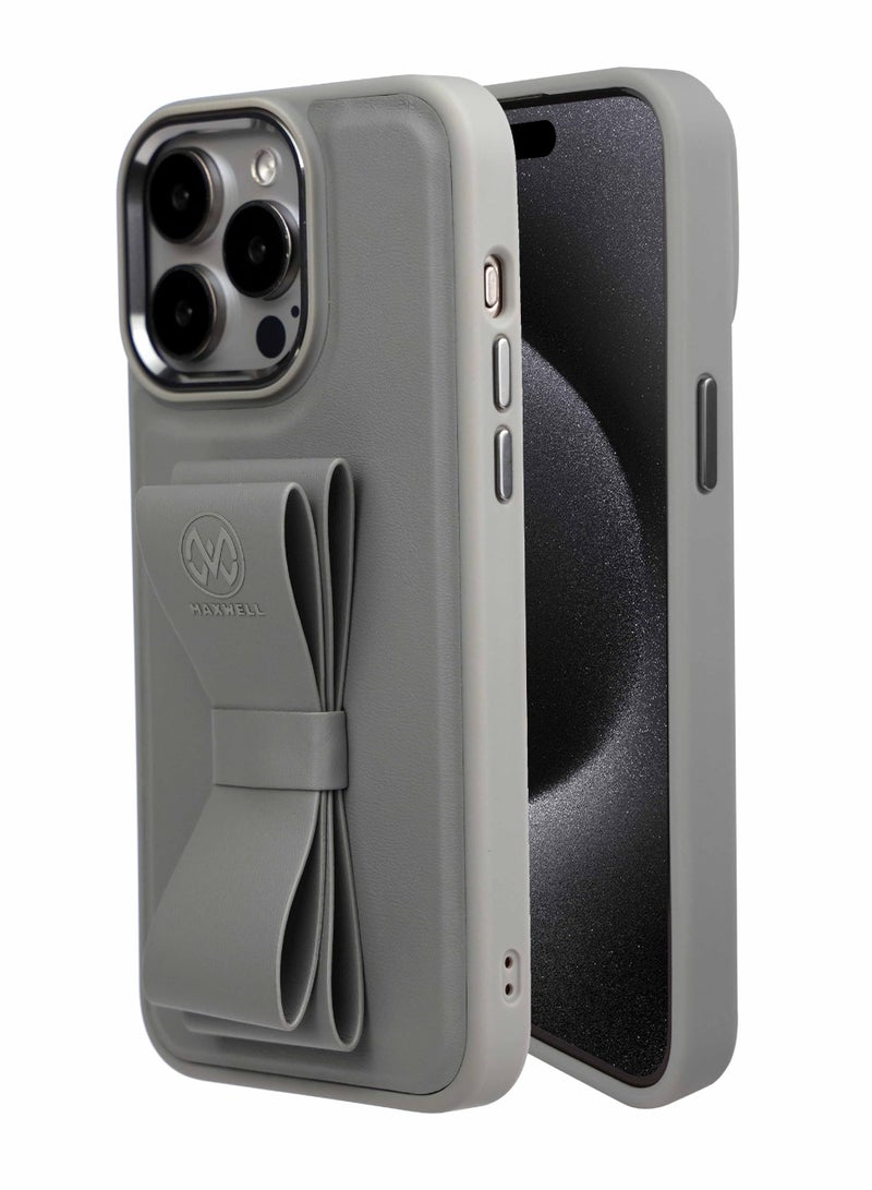 Maxwell Electronics Maxwell Ribbon Grip Flexible Case Compatible with for iPhone 15 Pro - Drop-Proof, Full Protection with Metallic Camera Lens Protection, Built-In Viewing Stand (GRAY) - Image 1