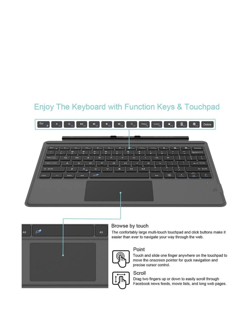 Surface Pro 11/10/9/8 Keyboard, Wireless Bluetooth Keyboard for Microsoft Surface Pro 11/Pro 10 2024/Pro 9/Pro 8/Pro X 13 Inch, Rechargeable Detachable Keyboard with Trackpad/Pen Holder , Black - Image 5